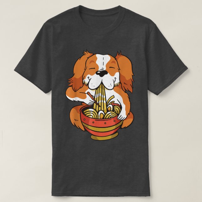 Cute Anime Dog Feeds Ramen Soup With Noodles 204 T-Shirt (Design Front)