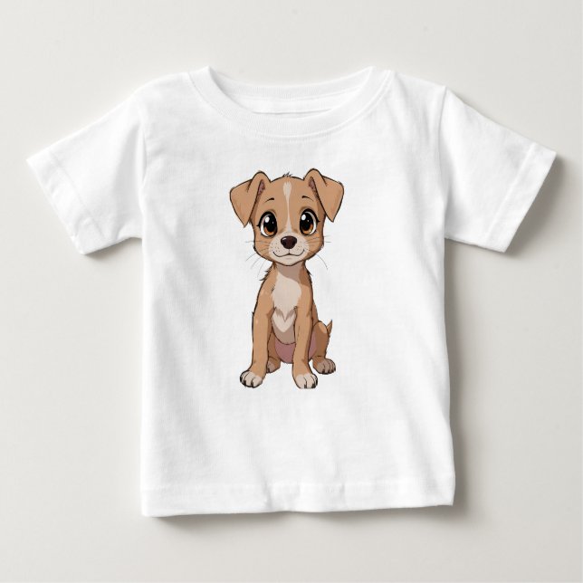 Cute Anime Dog Illustration with Big Eyes Baby T-Shirt (Front)