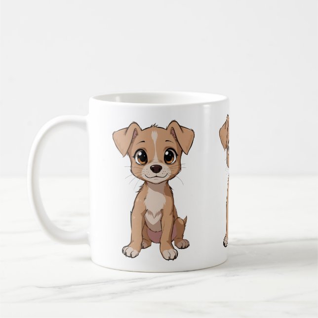 Cute Anime Dog Illustration with Big Eyes Coffee Mug (Left)