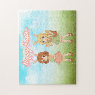 Cute anime Easter bunny girls Jigsaw Puzzle