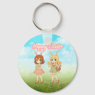 Cute anime Easter bunny girls Key Ring