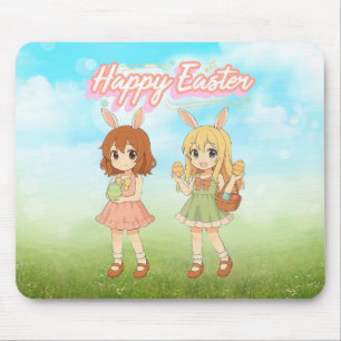 Cute anime Easter bunny girls Mouse Pad