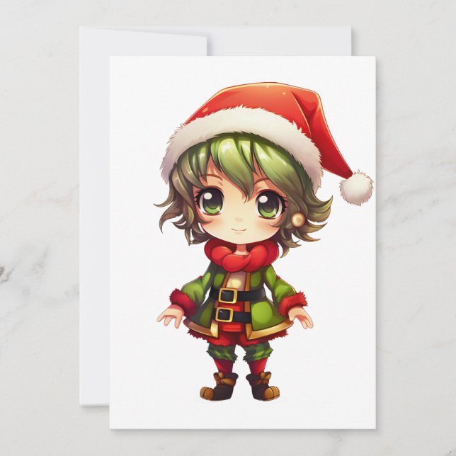 Cute Anime Elf Holiday Card (Front)