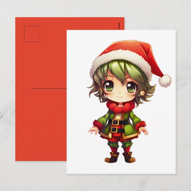 Cute Anime Elf Holiday Postcard (Front/Back)