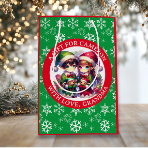 Cute Anime Elves Christmas Personalised Medium Gift Bag