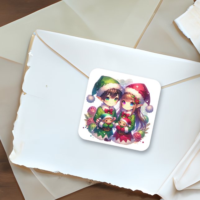 Cute Anime Elves Christmas Square Sticker (Creator Uploaded)