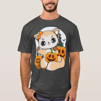 Cute Anime Fo With Kawaii Pumpkin For Halloween Pr T-Shirt
