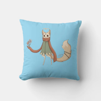 Cute Anime Fox Character Blue Throw Pillow