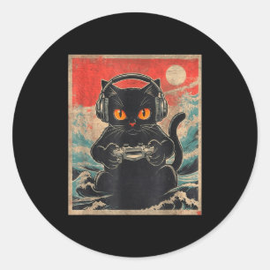 Cute Anime Gamer Kawaii Cat Japanese Gaming Gift B Classic Round Sticker