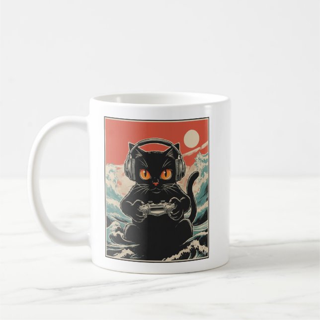 Cute Anime Gamer Kawaii Cat Japanese Gaming Gift B Coffee Mug (Left)