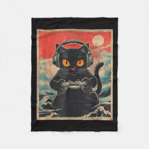 Cute Anime Gamer Kawaii Cat Japanese Gaming Gift B Fleece Blanket