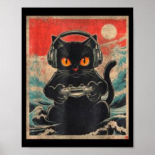 Cute Anime Gamer Kawaii Cat Japanese Gaming Gift B Poster