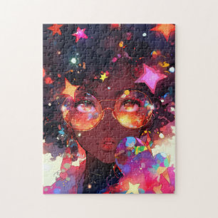 Cute Anime Girl African American Art Jigsaw Puzzle