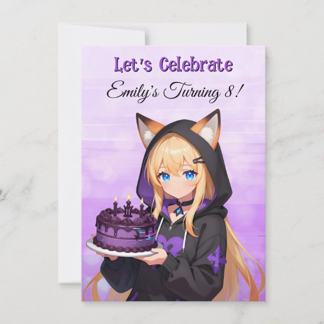 Cute Anime Girl and Dragon Girl's Birthday Party Invitation (Front)