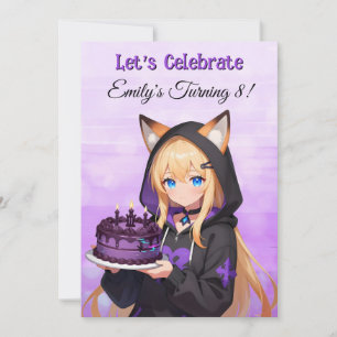 Cute Anime Girl and Dragon Girl's Birthday Party Invitation