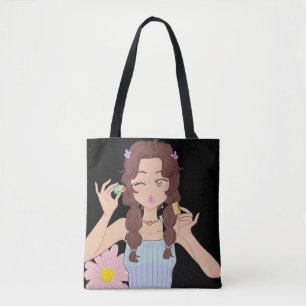 Cute Anime Girl Applying Mascara Self-Care Tote Bag