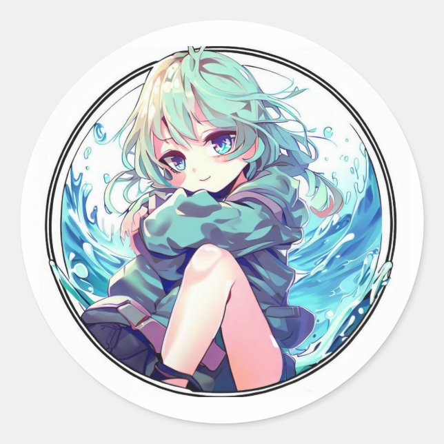 Cute Anime girl Classic Round Sticker (Front)