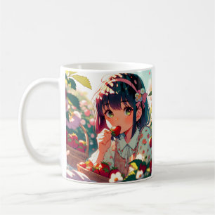 Cute Anime Girl Eating Strawberries   Summer Day Coffee Mug