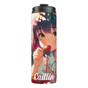 Cute Anime Girl Eating Strawberries   Summer Day Thermal Tumbler
