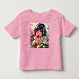 Cute Anime Girl Eating Strawberries   Summer Day Toddler T-Shirt