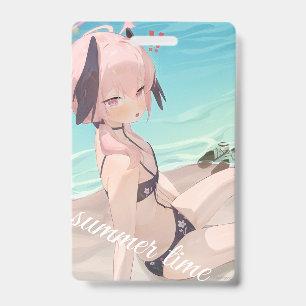 Cute anime girl enjoying summer time on the beach ID badge
