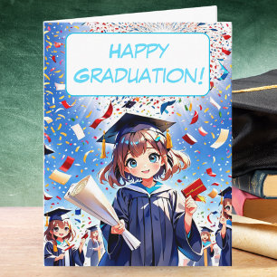 Cute Anime Girl Happy Graduation  Card