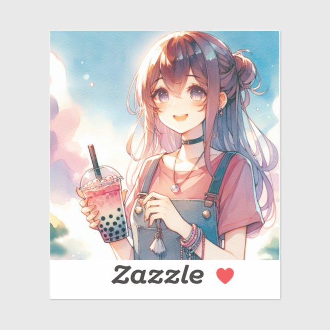 Cute Anime Girl Holding a Boba Tea (Sheet)