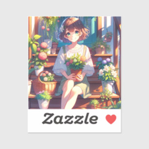 Cute Anime Girl holding a Plant