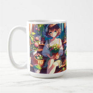 Cute Anime Girl holding a Plant Coffee Mug