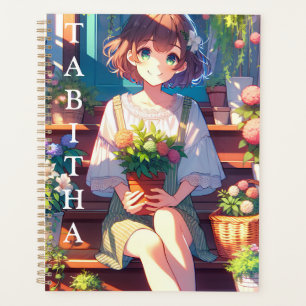 Cute Anime Girl holding a Plant Personalised Planner