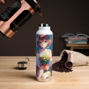 Cute Anime Girl holding a Plant Water Bottle