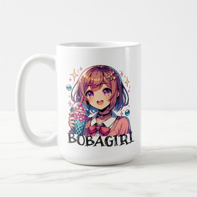 Cute Anime Girl Holding Bubble Tea Coffee Mug (Left)