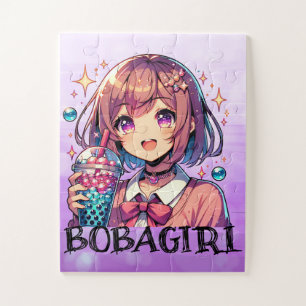 Cute Anime Girl Holding Bubble Tea Personalised Jigsaw Puzzle