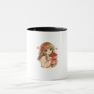 Cute Anime Girl Holding Red Roses Coffee Mug