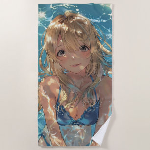 Cute anime girl in pool beach towel