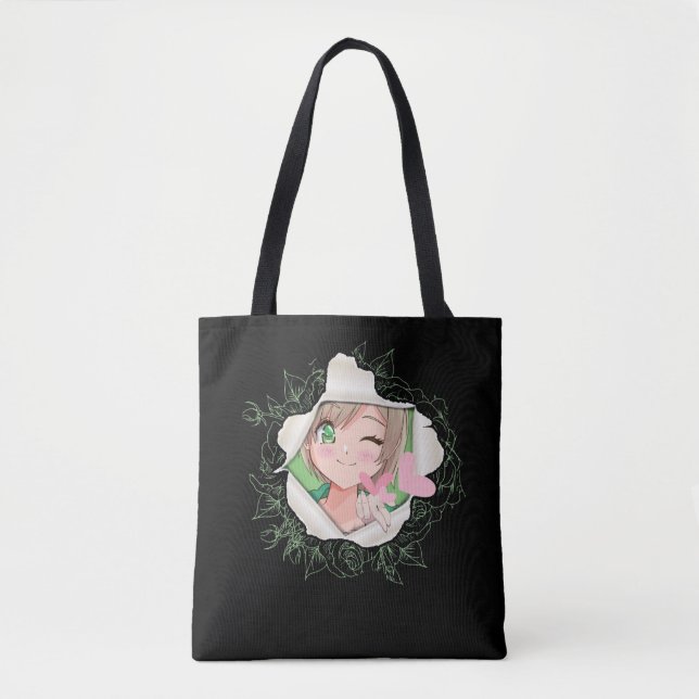Cute Anime Girl Kawaii Hearts Love Otaku Tote Bag (Front)