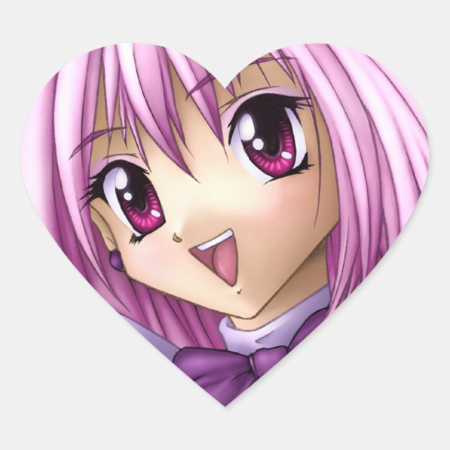 Cute Anime Girl Maid Heart Sticker (Front)