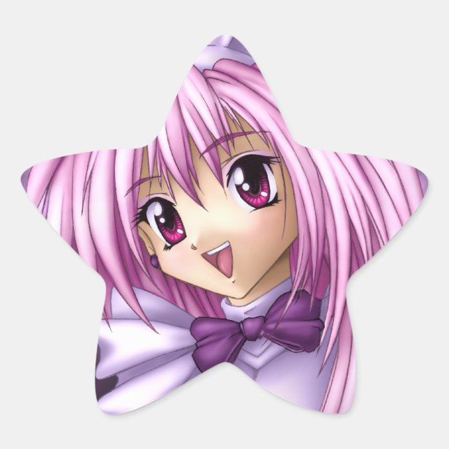 Cute Anime Girl Maid Star Sticker (Front)