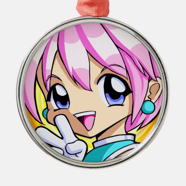 Cute Anime Girl Metal Tree Decoration (Front)