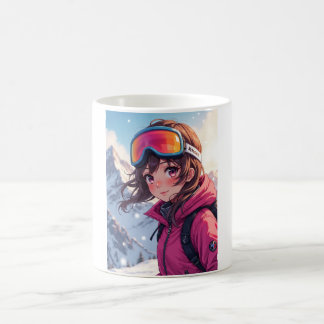 Cute Anime Girl on Snowy Mountain | Cozy Winter Coffee Mug