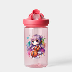 Cute Anime Girl Playing Cello Personalised Water Bottle
