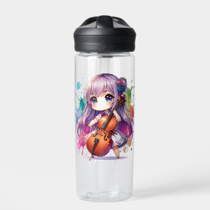 Cute Anime Girl Playing Cello Personalised Water Bottle
