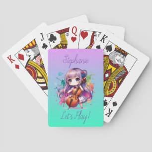 Cute Anime Girl Playing Cello Player Personalised Cards
