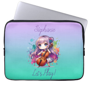 Cute Anime Girl Playing Cello Player Personalised Laptop Sleeve