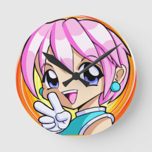 Cute Anime Girl Round Clock