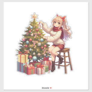 Cute Anime girl trimming the tree