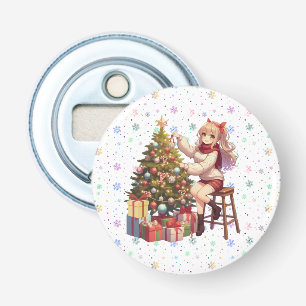 Cute Anime girl trimming the tree Bottle Opener