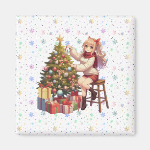 Cute Anime girl trimming the tree Magnet