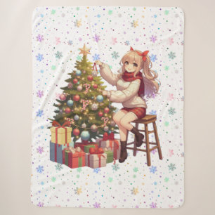 Cute Anime girl trimming the tree Sherpa Blanket
