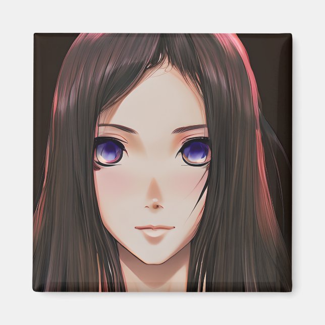 Cute Anime Girl with Brown Hair and Blue Eyes Magnet (Front)